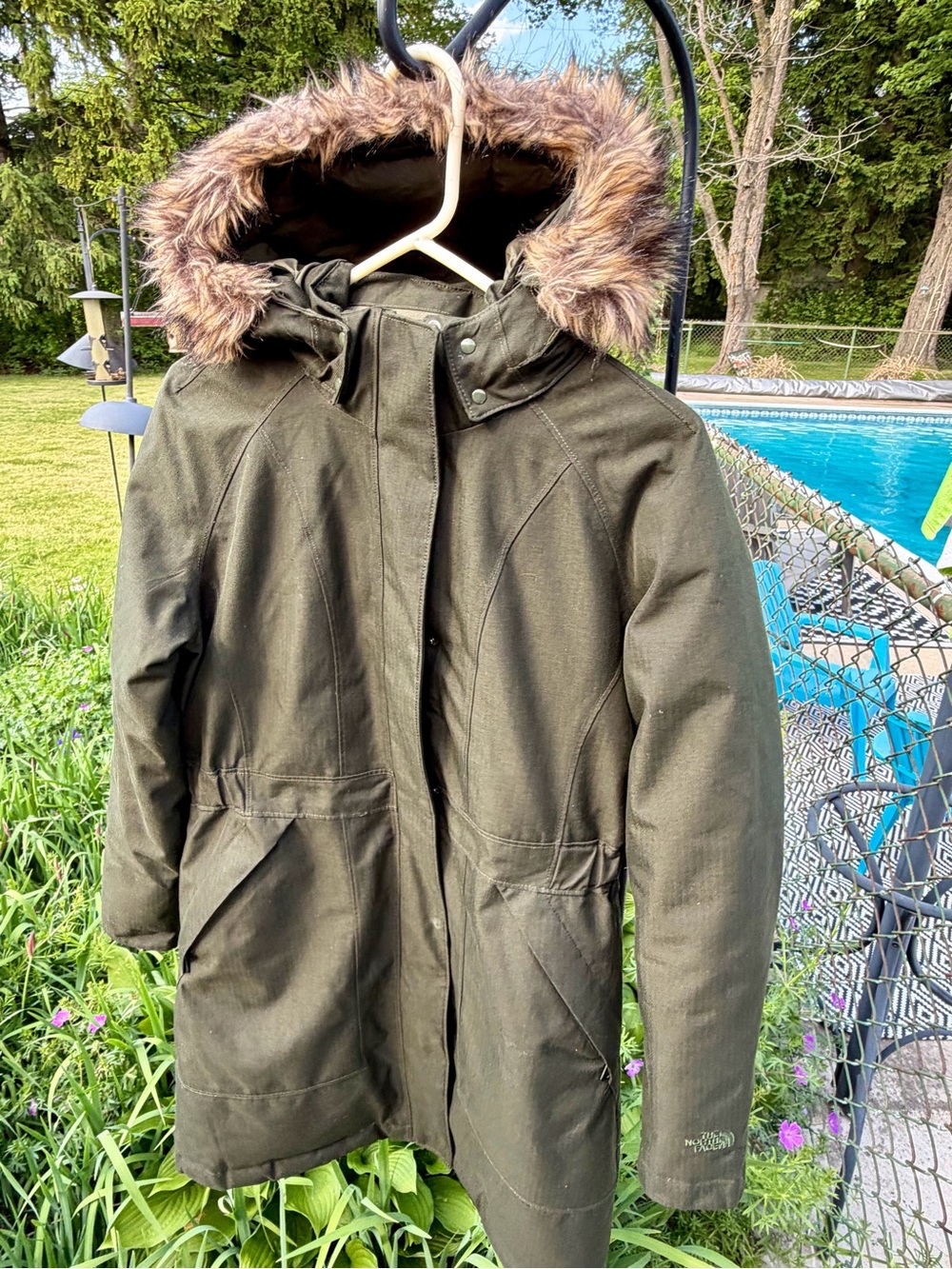 The North Face Olive Green Faux Fur Hooded Parka